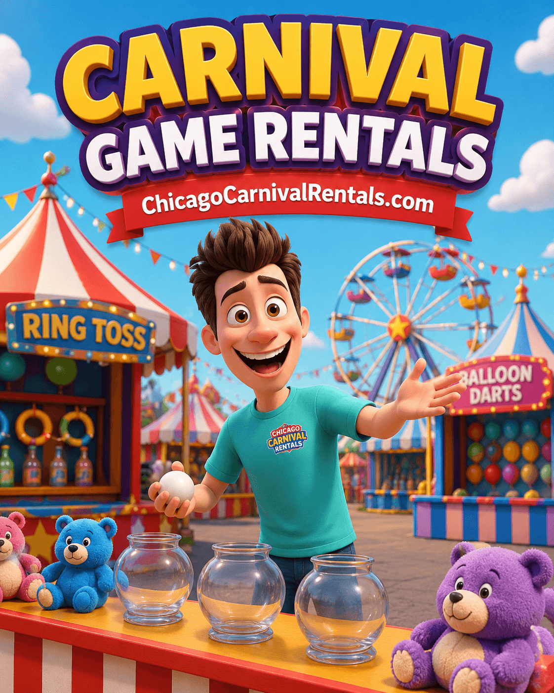 Chicago carnival game rentals booth with ring toss and balloon darts for school carnivals, church festivals, and community events.