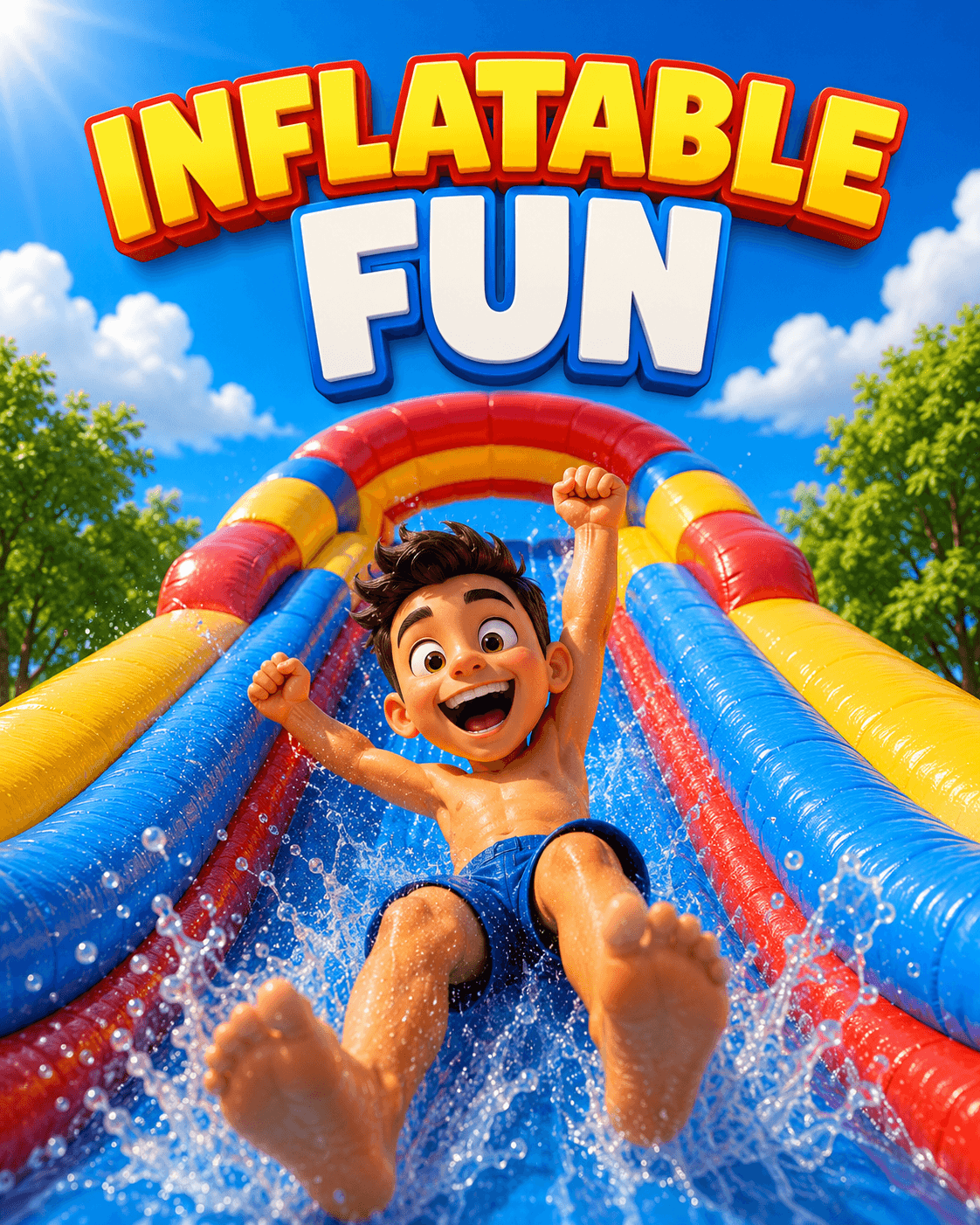 Inflatable water slide and inflatable fun rentals in Chicago for backyard parties, school carnivals, and summer events.